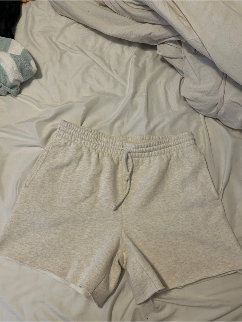 Aritzia Oatmeal TNA cozy boyfriend fleece Shorts
